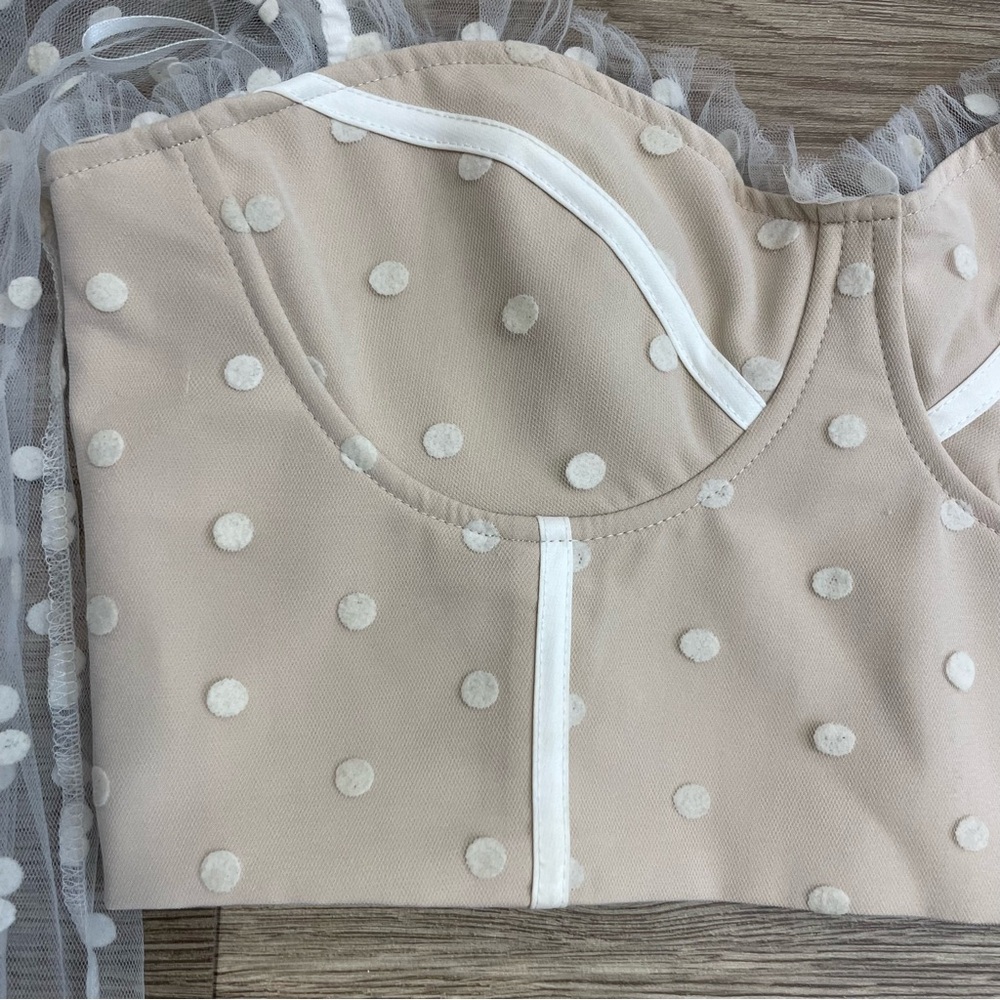 Runaway the Label Nude Polka Dot Mesh Long Sleeve Corset Crop Top - Picture 6 of 12